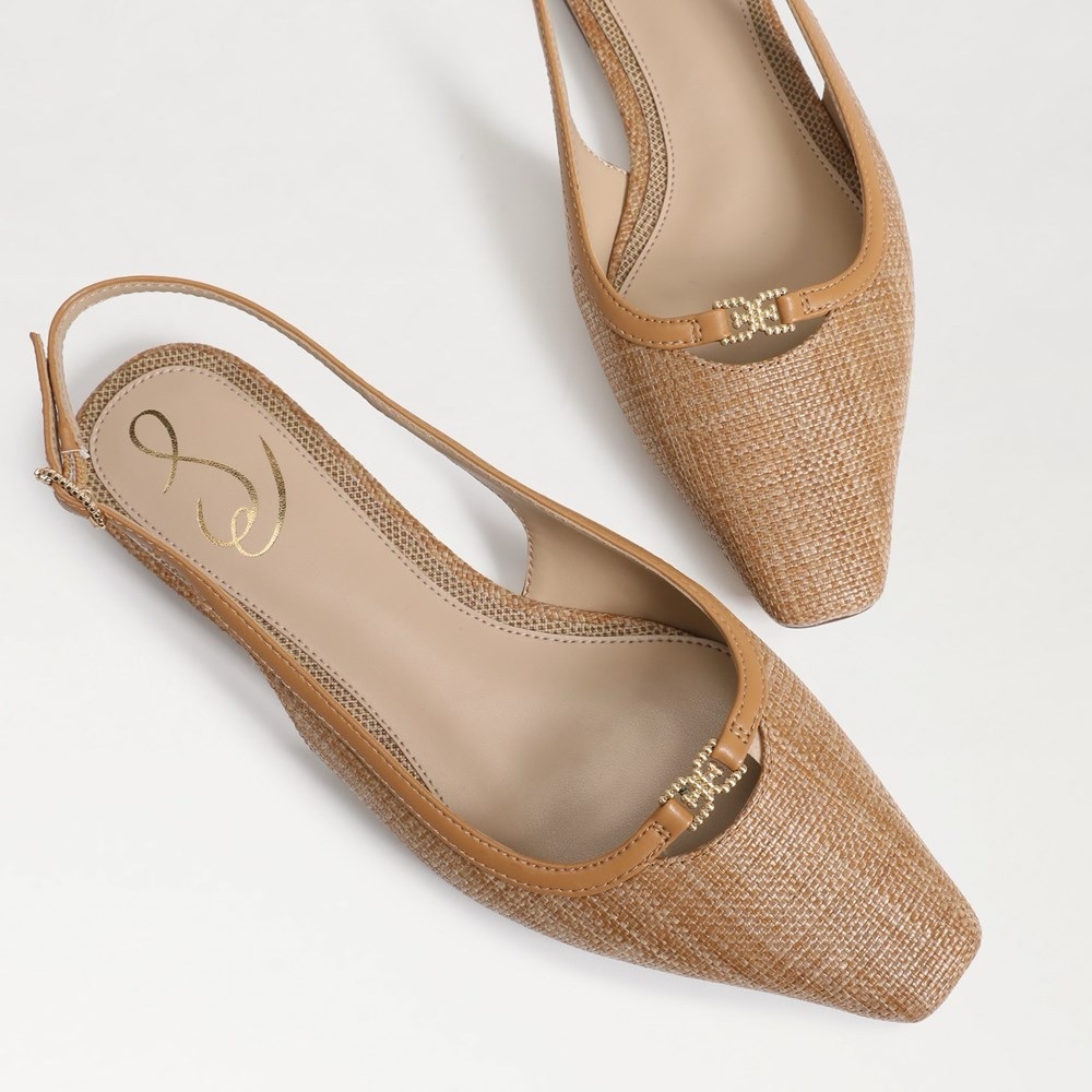 New Sam Edelman Women’s Cleo Snip-Toe Slingback Flats, Color Buff Tan, & Dustbag